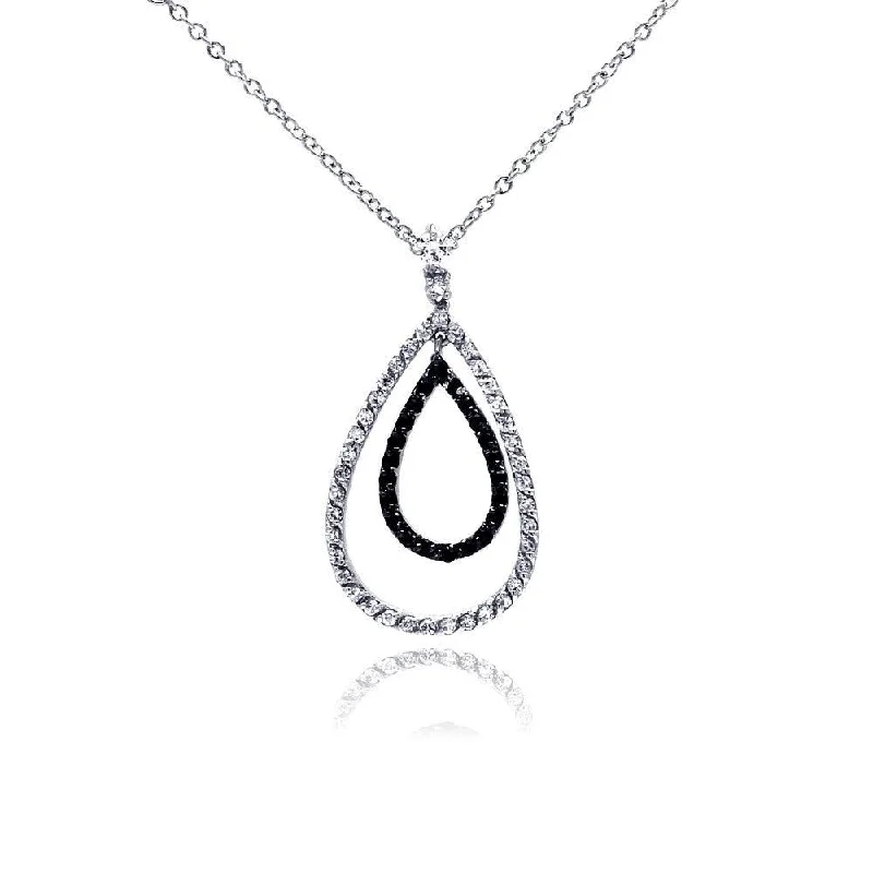 Best necklaces and pendants with opal and gold for a vibrant, luxurious contrast-Clearance-Silver 925 Rhodium and Black Rhodium Plated Clear and Black CZ Open Teardrop Pendant Necklace - BGN00019