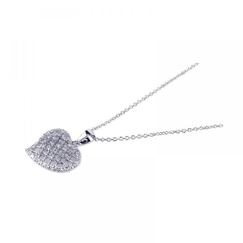 Necklaces and pendants with diamond pendants for a luxurious sparkling effect-Silver 925 Clear CZ Rhodium Plated Heart Pendant Necklace - BGP00130