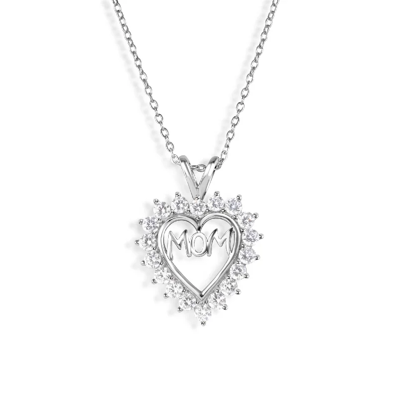 Best necklaces and pendants with cubic zirconia for a budget-friendly dazzling effect-Silver 925 Clear CZ Rhodium Plated Mom Heart Pendant Necklace - STP00054