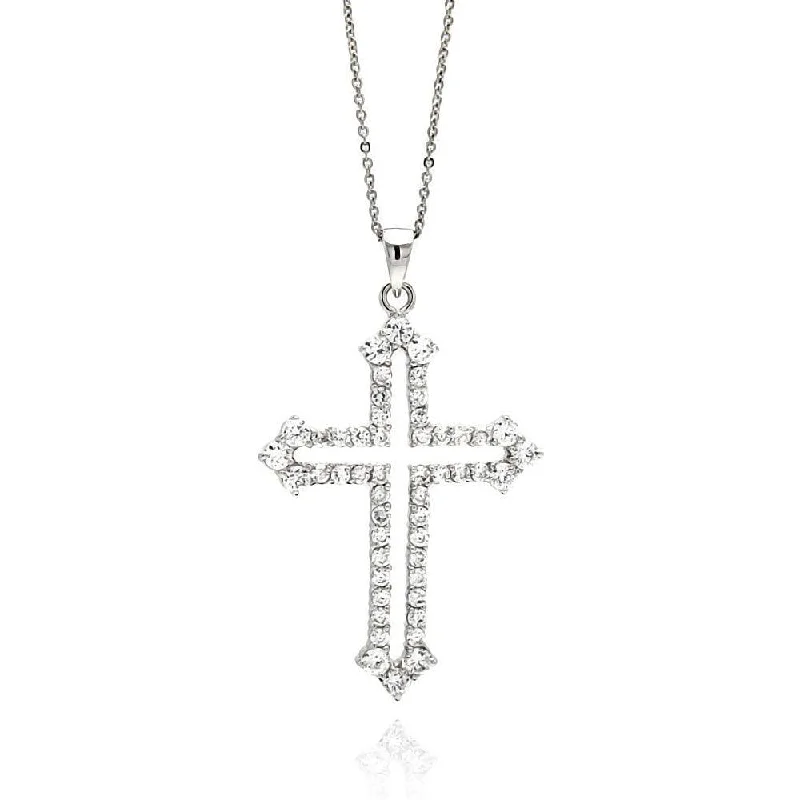 Stunning necklaces and pendants with ruby and diamond combinations for a luxurious effect-Silver 925 Rhodium Plated Open Cross CZ Necklace - BGP00563