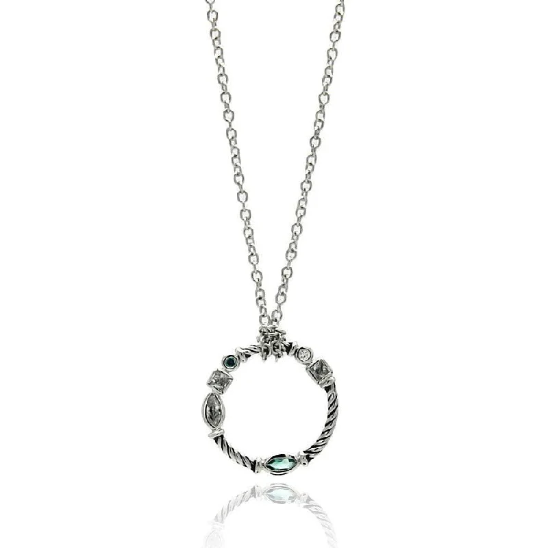 Best necklaces and pendants with personalized coordinates for a special keepsake-Silver 925 Rhodium Plated Open Circle Braided CZ Necklace - BGP00560