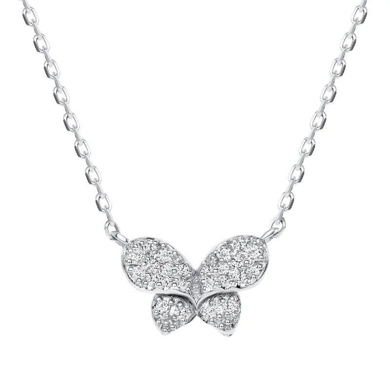 Best necklaces and pendants with art deco elements for a vintage, glamorous design-Round Diamond Butterfly Pendant Necklace