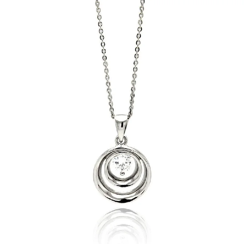 Best necklaces and pendants with vintage coin pendants for a unique accessory-Silver 925 Rhodium Plated Double Open Circle Center CZ Necklace - BGP00567