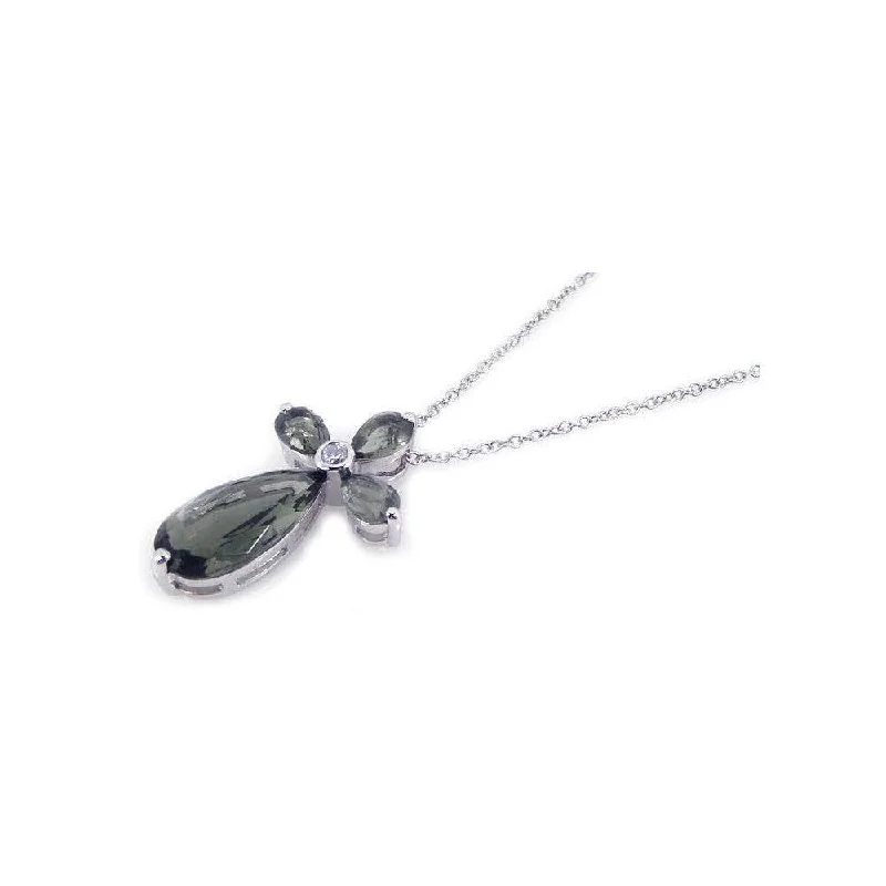 Best necklaces and pendants with personalized coordinates for a special keepsake-Clearance-Silver 925 Rhodium Plated Cross Teardrop CZ Necklace - BGP00190