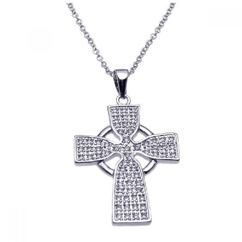 Best necklaces and pendants with vintage lockets for a nostalgic, sentimental look-Silver 925 Rhodium Plated Celtic Cross CZ Necklace - BGP00232