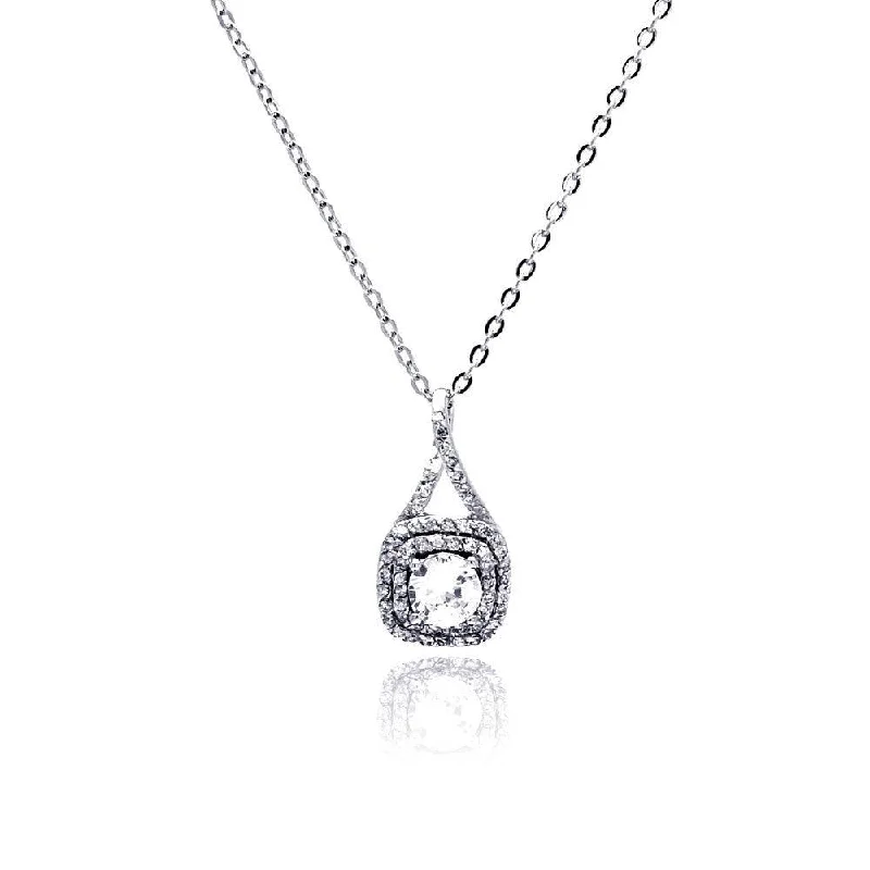 Elegant necklaces and pendants with diamond accents for added sparkle-Silver 925 Rhodium Plated Square CZ Necklace - BGP00470