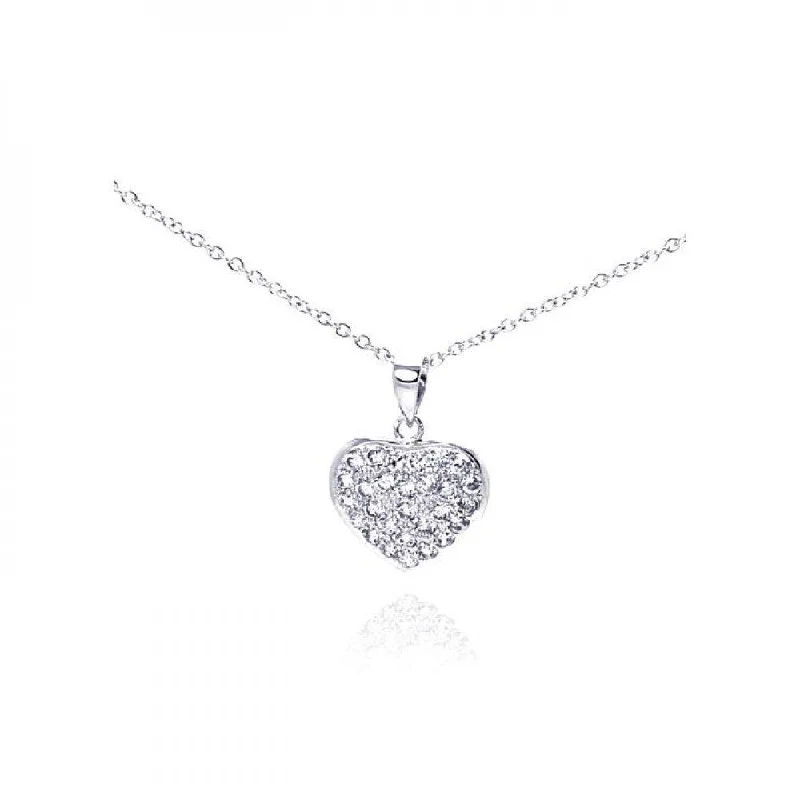 Beautiful necklaces and pendants with layered chains for a fashionable, chic look-Silver 925 Rhodium Heart Encrusted CZ Necklace - BGP00236