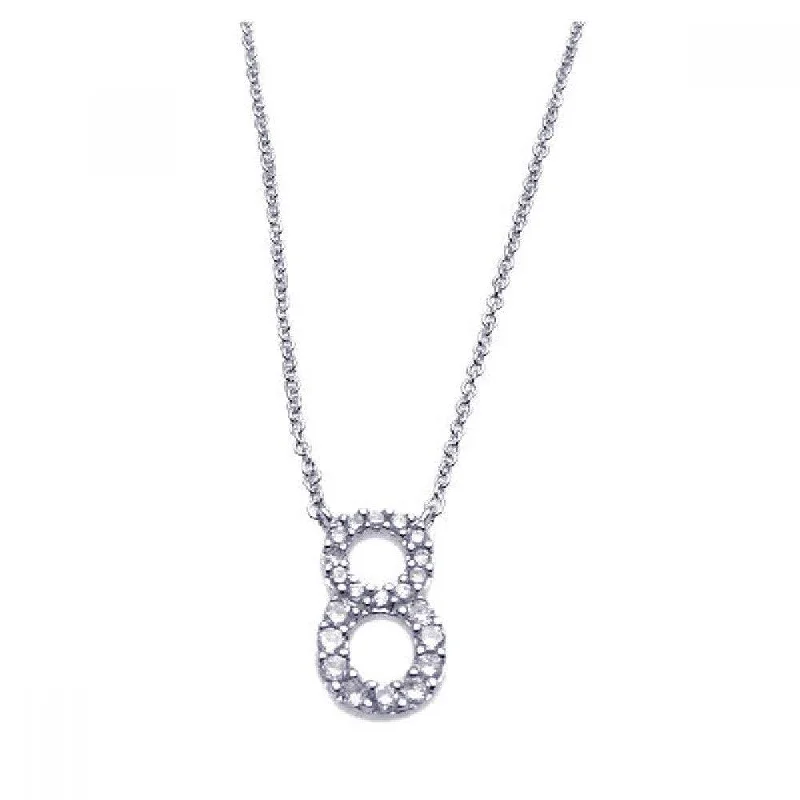 Unique necklaces and pendants with artistic shapes for a creative, one-of-a-kind design-Silver 925 Rhodium Plated Clear CZ Number 8 Pendant Necklace - STP00835