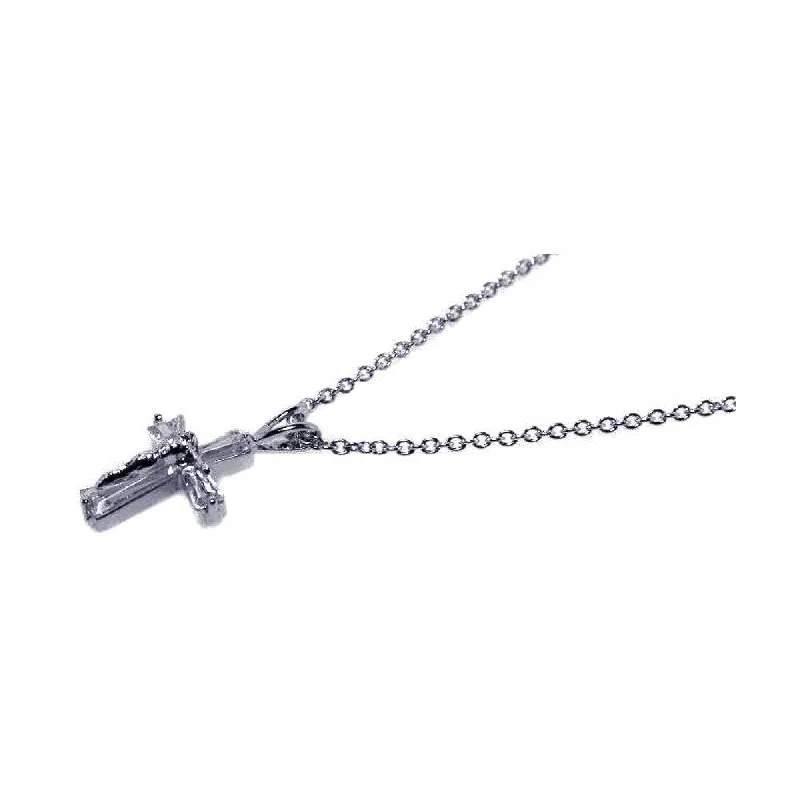 Unique necklaces and pendants with vintage-inspired designs for timeless appeal-Silver 925 Rhodium Plated CZ Cross Pendant Necklace - STP00462