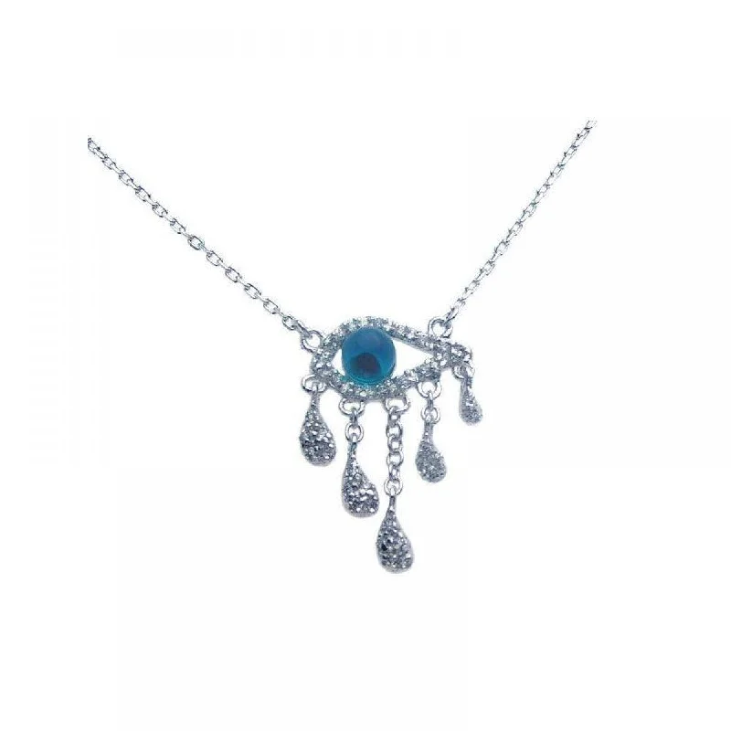 Best necklaces and pendants with gemstone clusters for a bold and colorful effect-Silver 925 Rhodium Plated Blue Eye CZ Multiple Strand Teardrop Dangling Necklace - BGP00266