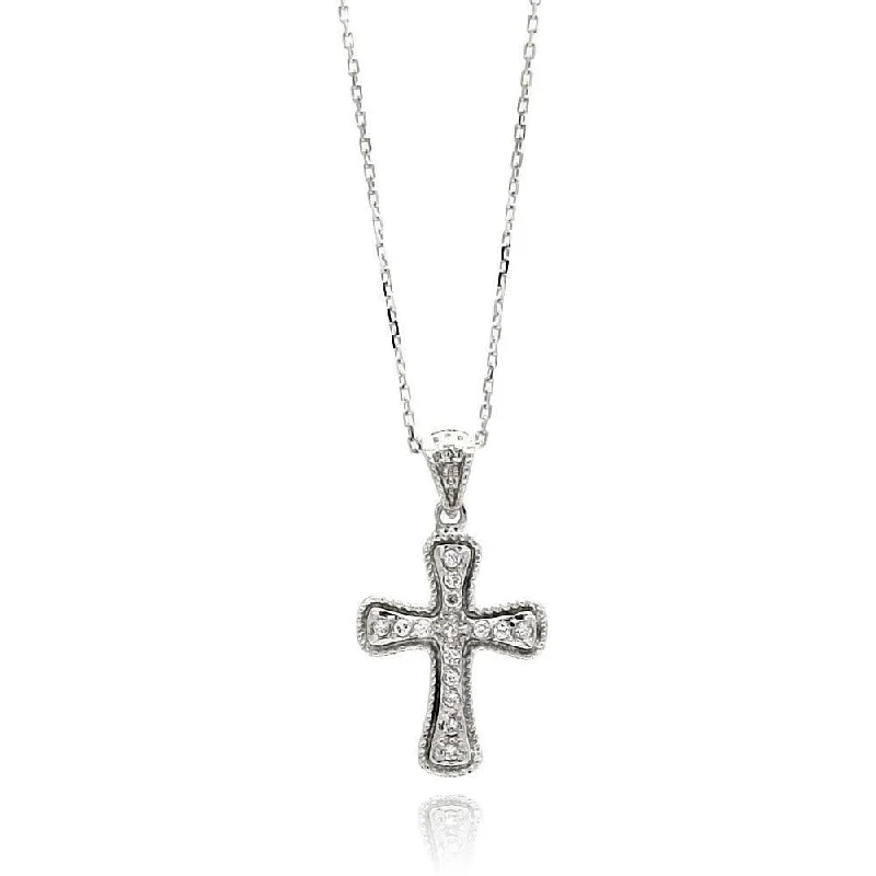 Best necklaces and pendants with gemstone clusters for a bold and colorful effect-Silver 925 Rhodium Plated Cross CZ Necklace - BGP00468