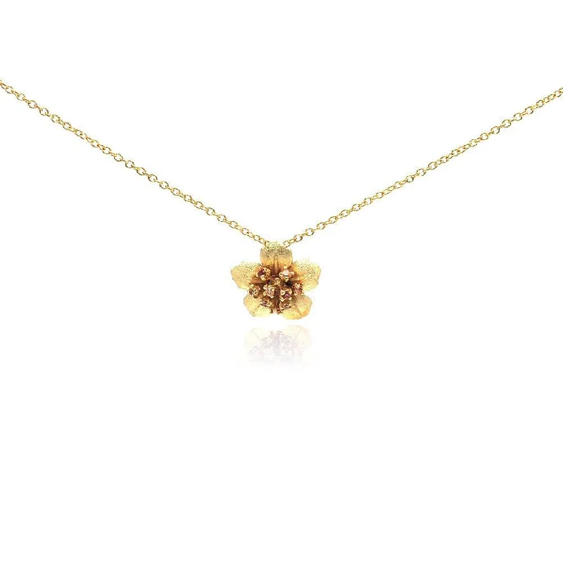 Necklaces and pendants with sun and moon motifs for a celestial-inspired design-Silver 925 Gold Plated Flower CZ Necklace - BGP00188