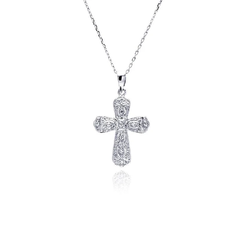 Trendy necklaces and pendants with geometric shapes for a modern aesthetic-Silver 925 Rhodium Plated Cross CZ Necklace - BGP00483