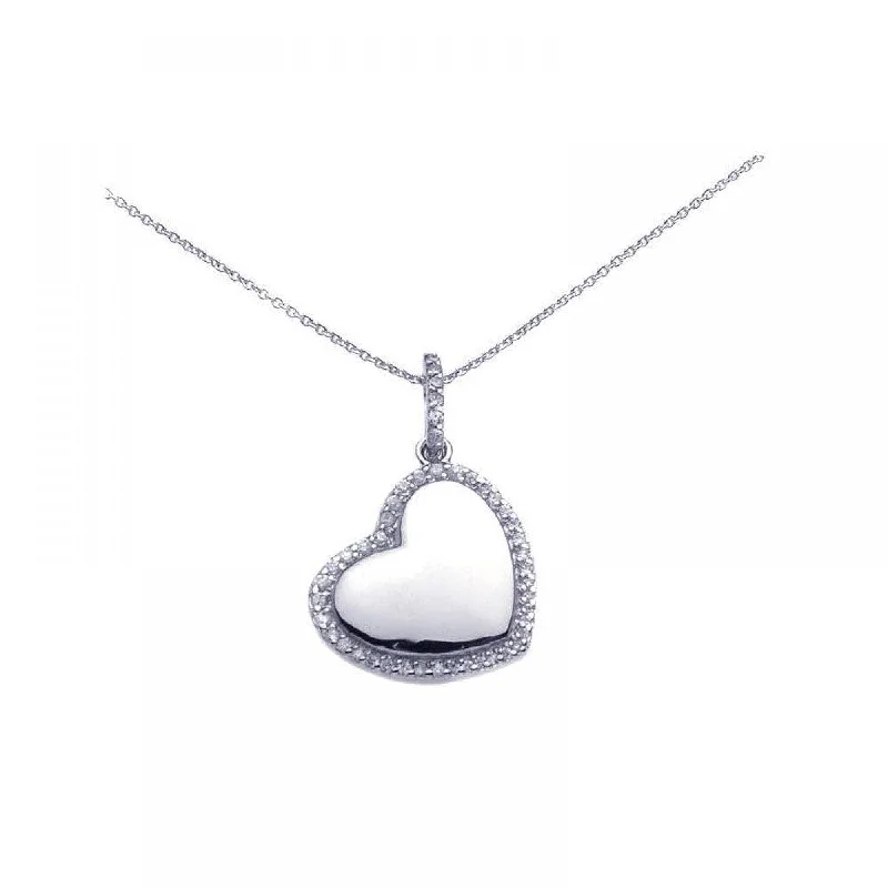 Simple necklaces and pendants with tiny charms for a delicate and casual vibe-Clearance-Silver 925 Rhodium Plated Clear CZ Heart Pendant Necklace - STP00730