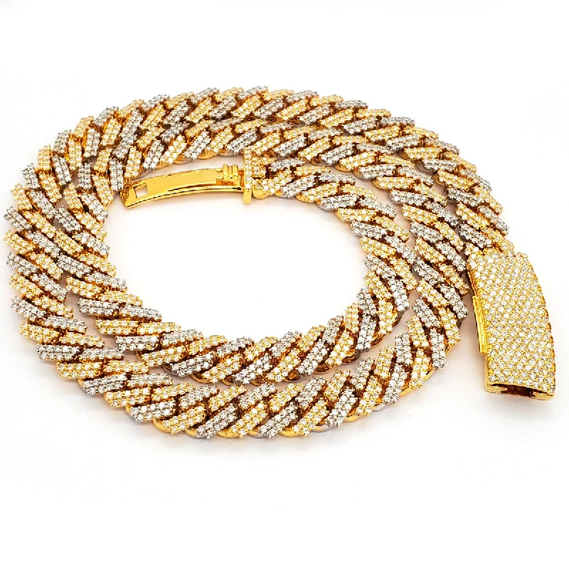 Necklaces and pendants with matching rings for a coordinated set of jewelry-14k Two Tone Yellow/White Gold 14.1CT Iced Out Diamond Cuban Link 18" Necklace.