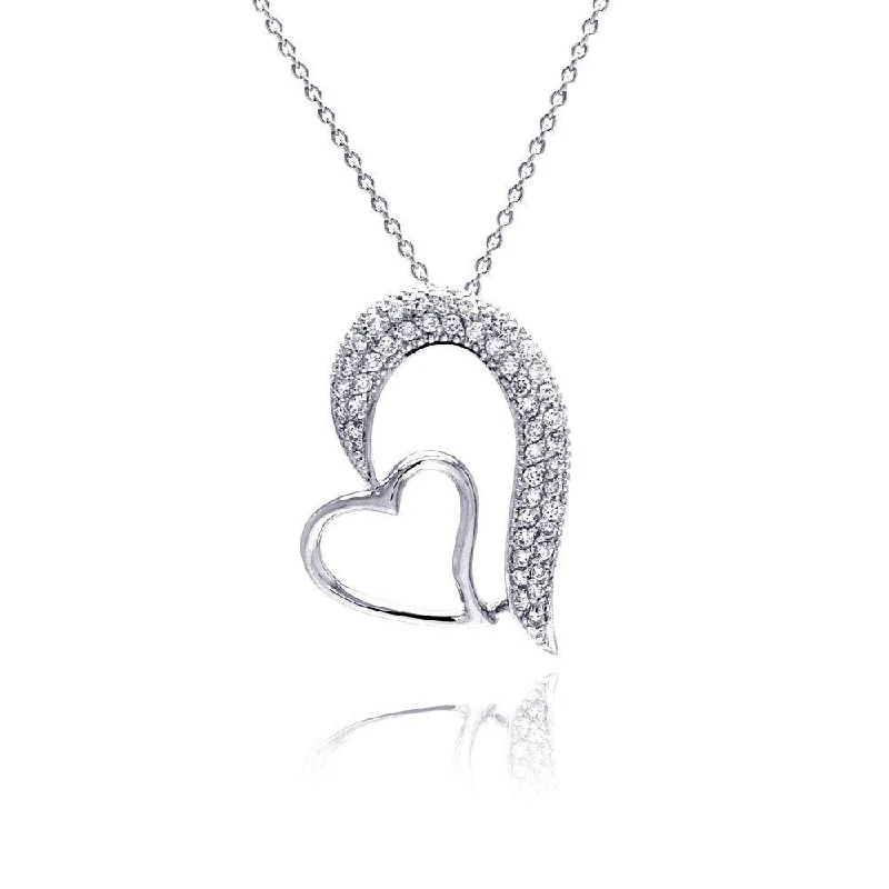 Necklaces and pendants with star-shaped designs for a whimsical, celestial touch-Silver 925 Clear CZ Rhodium Plated Fancy Hearts Pendant Necklace - STP00256