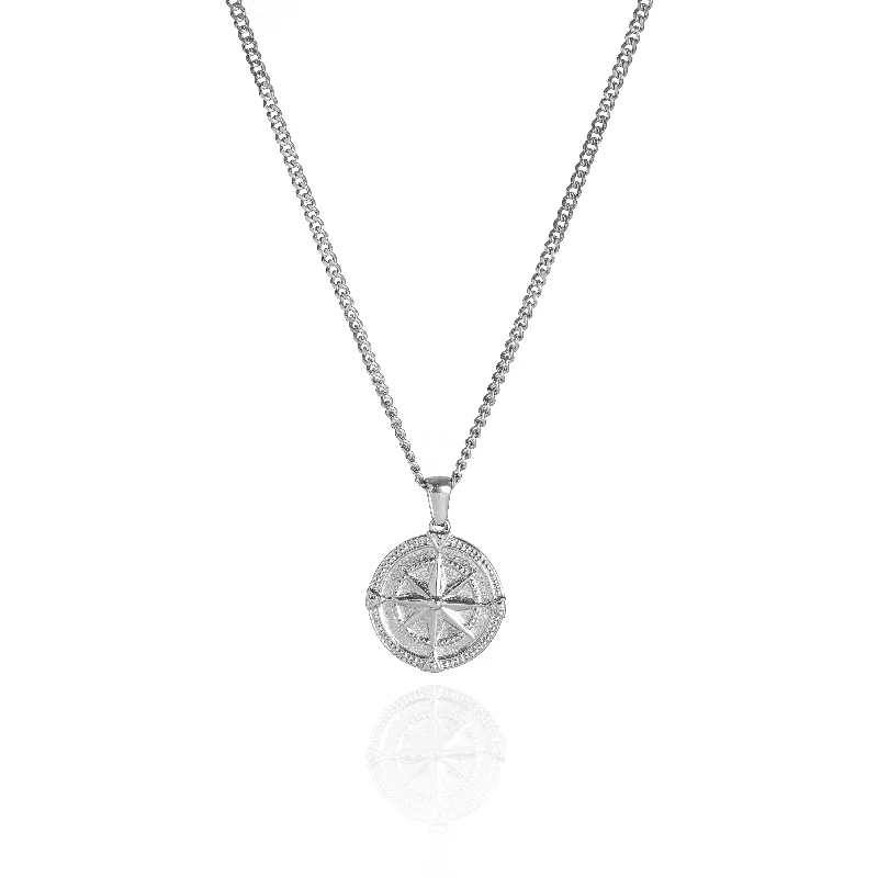 Stunning necklaces and pendants with amethyst gemstones for a calming effect-Compass Pendant Necklace - Silver