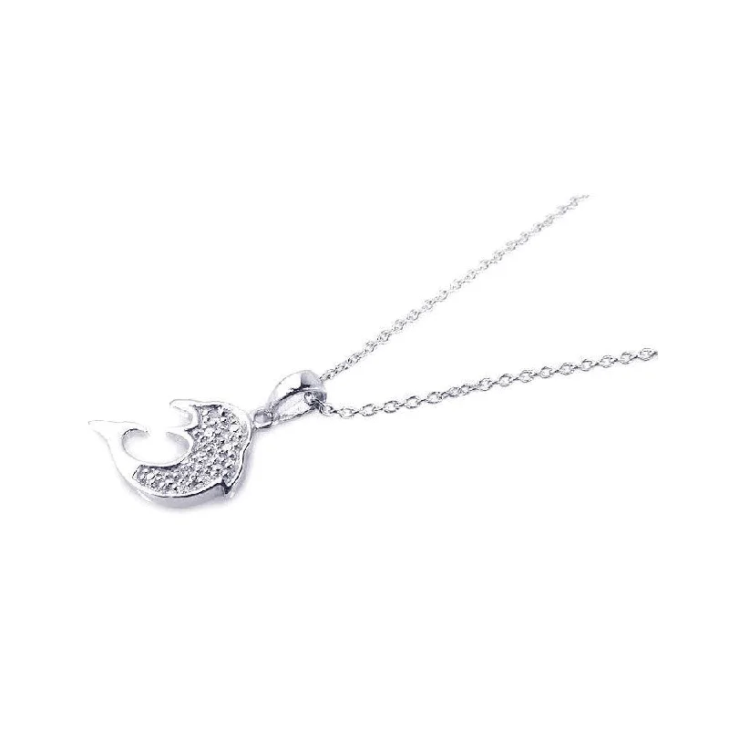 Best necklaces and pendants with heart-shaped designs for a romantic look-Clearance-Silver 925 Rhodium Plated Clear CZ Fish Pendant Necklace - STP00741