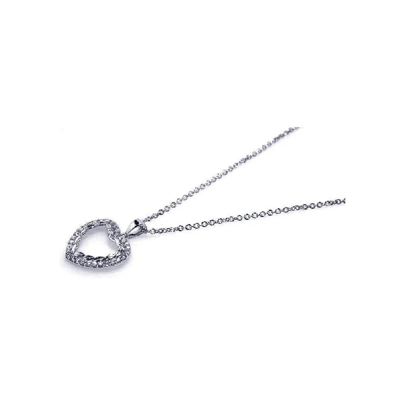 Best necklaces and pendants with crystal accents for a sparkling and elegant style-Silver 925 Rhodium Plated CZ Open Heart Pendant Necklace - STP00461