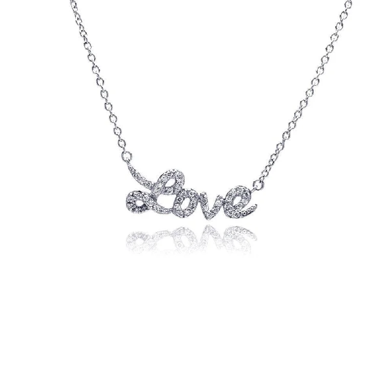 Beautiful necklaces and pendants with layered chains for a fashionable, chic look-Silver 925 Rhodium Plated Clear CZ Love Pendant Necklace - STP00854