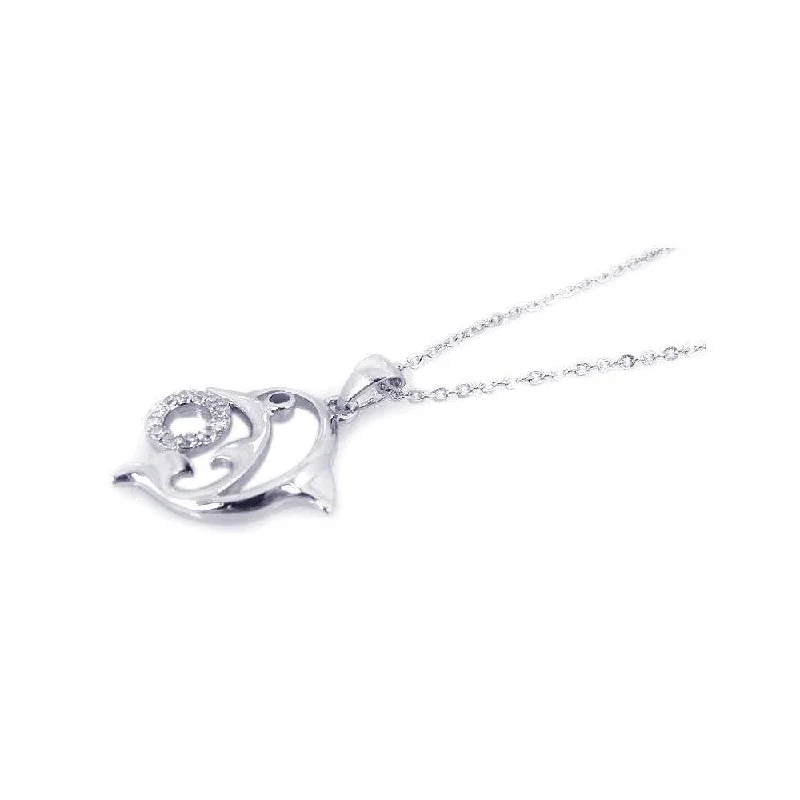 Necklaces and pendants with lotus flower designs for a spiritual, peaceful vibe-Silver 925 Rhodium Open Dolphin CZ Necklace - BGP00196