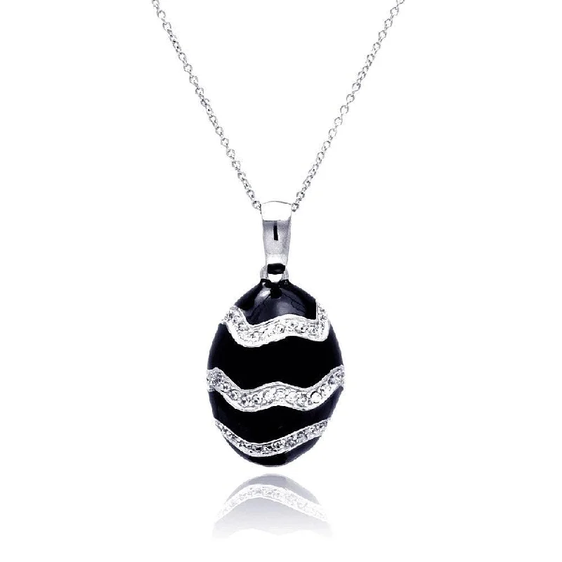 Best necklaces and pendants with minimalist pendants for a sleek, understated look-Clearance-Silver 925 Rhodium Plated Onyx Egg-shaped Pendant Necklace - STP00626