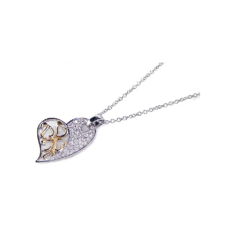 Best necklaces and pendants with emerald gemstones for a rich, sophisticated design-Silver 925 Clear CZ Gold Rhodium Plated Heart Pendant Necklace - BGP00116