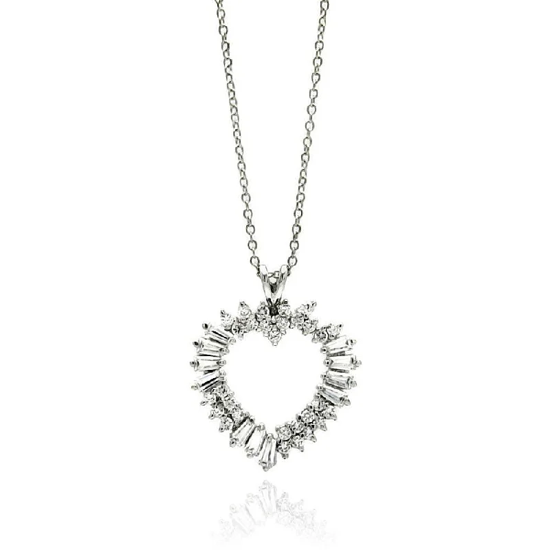 Unique necklaces and pendants with custom birthstone arrangements for personalization-Silver 925 Rhodium Open Heart CZ Necklace - BGP00234