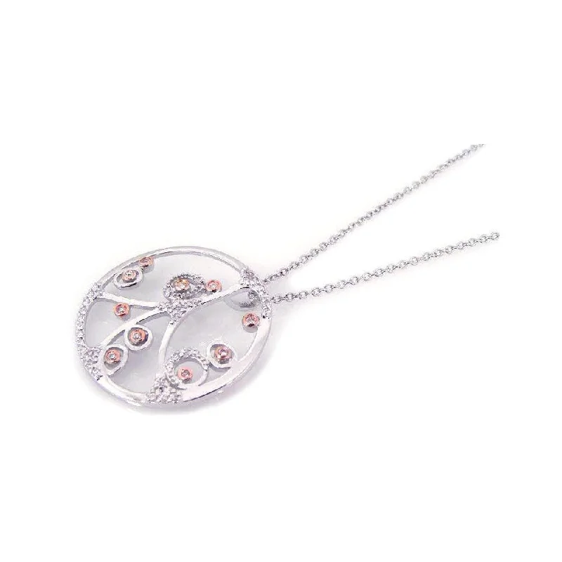 Necklaces and pendants with celestial starburst designs for a radiant look-Final Price - Silver 925 Rhodium Plated Open Circle Filigree Flower Design CZ Necklace - BGP00187