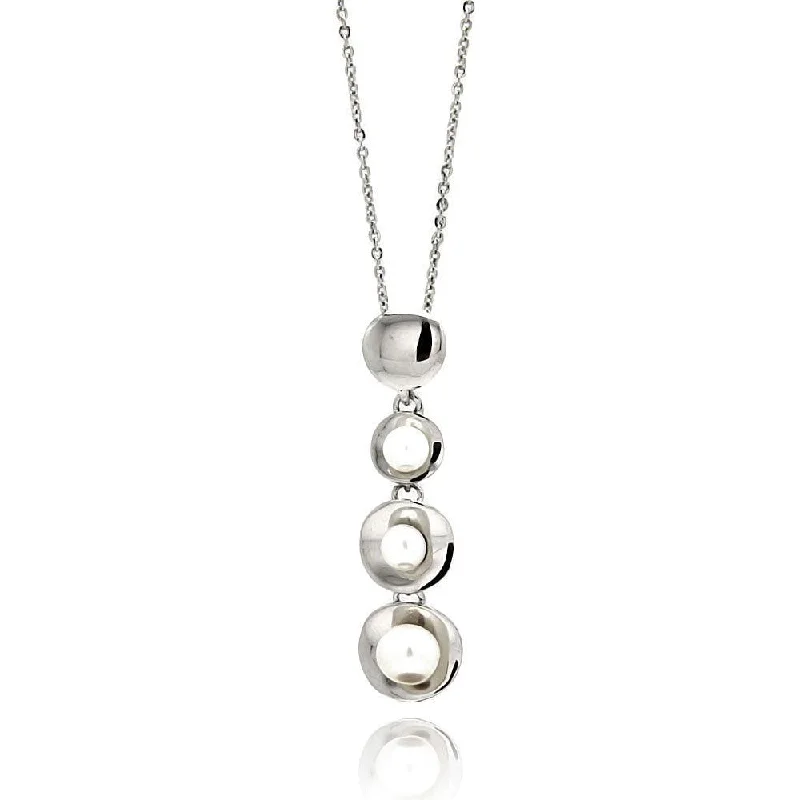 Necklaces and pendants with custom designs for a completely unique jewelry piece-Silver 925 Rhodium Plated Graduated Multiple Disc Fresh Water Pearl Necklace - BGP00538