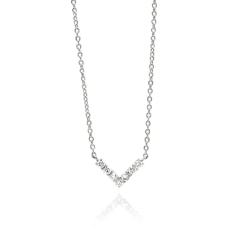 Necklaces and pendants with abstract shapes for a modern, creative appearance-Silver 925 Rhodium Plated V CZ Necklace - BGP00529