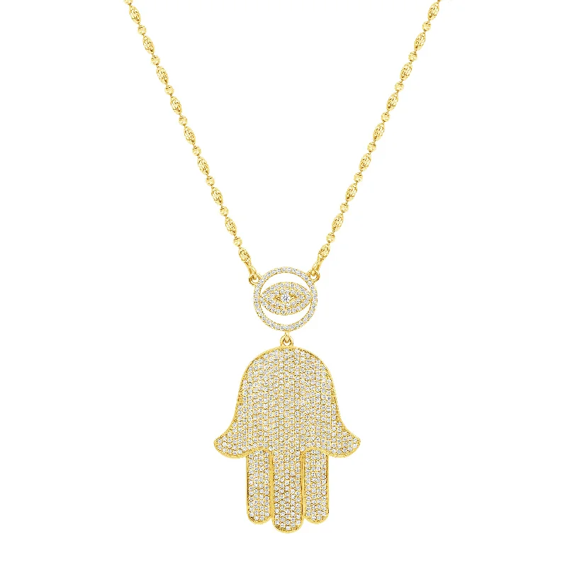 Best necklaces and pendants with seashell designs for a tropical, beachy vibe-Hamsa Eye Diamond Necklace, 14k Gold