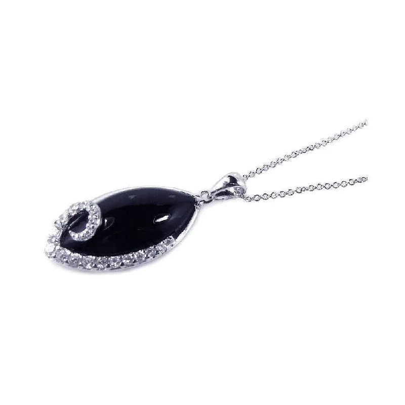 Stunning necklaces and pendants with amethyst gemstones for a calming effect-Clearance-Silver 925 Rhodium Plated Onyx Eye-shape Pendant Necklace - STP00652