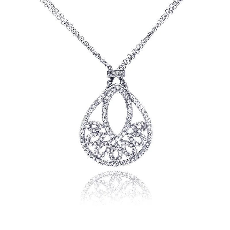 Best necklaces and pendants with intricate beadwork for a bohemian-inspired look-Clearance-Silver 925 Rhodium Plated Clear CZ Drop Shape Pendant Necklace - STP00619