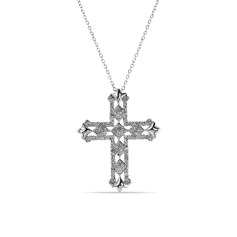 Best necklaces and pendants with matching earrings for a coordinated, elegant look-Silver 925 Clear CZ Rhodium Plated Cross Pendant Necklace - BGP00106