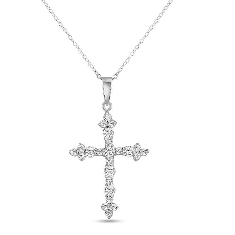 Unique necklaces and pendants with engraved messages for a sentimental gift-Silver 925 Rhodium Plated CZ Inlay Cross Pendant Necklace - STP00436