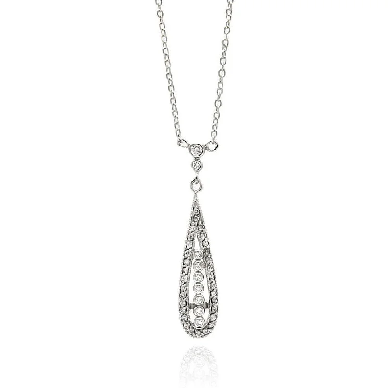 Necklaces and pendants with engraved messages for a deeply personal, sentimental gift-Silver 925 Rhodium Plated Long Teardrop CZ Necklace - BGP00513