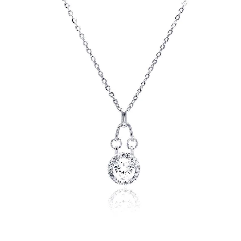 Simple necklaces and pendants with tiny charms for a delicate and casual vibe-Silver 925 Rhodium Plated Round Dangling CZ Necklace - BGP00477