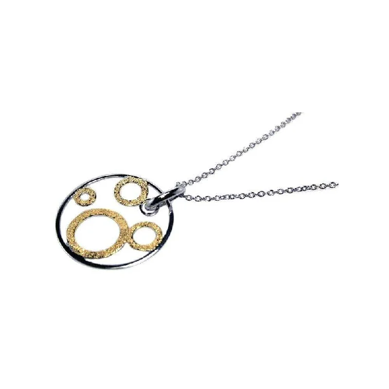 Elegant necklaces and pendants with diamond accents for added sparkle-Clearance-Silver 925 Rhodium and Gold Plated Multi Open Circle Pendant Necklace - STP00445