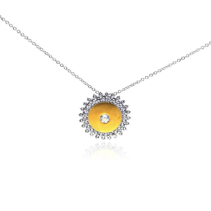 Beautiful necklaces and pendants with moonstone for an ethereal, mystical appearance-Silver 925 Rhodium Plated Yellow Sun CZ Necklace - BGP00267