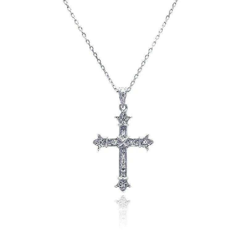 Unique necklaces and pendants with vintage-inspired designs for timeless appeal-Silver 925 Rhodium Plated Cross CZ Necklace - BGP00480