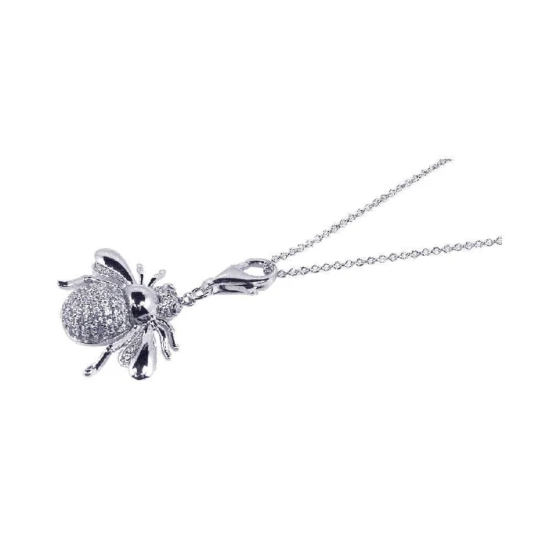 Elegant necklaces and pendants with onyx stones for a sleek, polished look-Clearance-Silver 925 Rhodium Plated Clear CZ Fly Pendant Necklace - STP00635