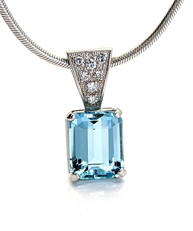 Necklaces and pendants with clear quartz for a pure and radiant look-3 Carat Aquamarine Diamond Pendant 14K Solid White Gold