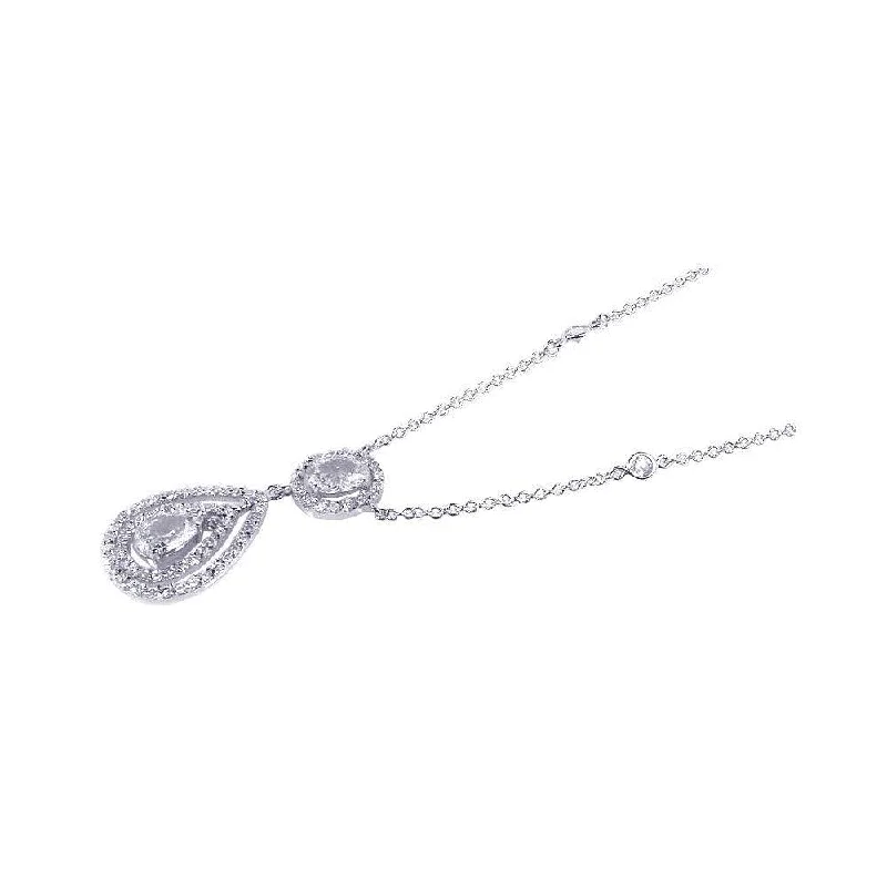 Best necklaces and pendants with cubic zirconia for a budget-friendly dazzling effect-Clearance-Silver 925 Rhodium Plated Clear Teardrop and Round CZ Antique Pendant Necklace - BGN00023