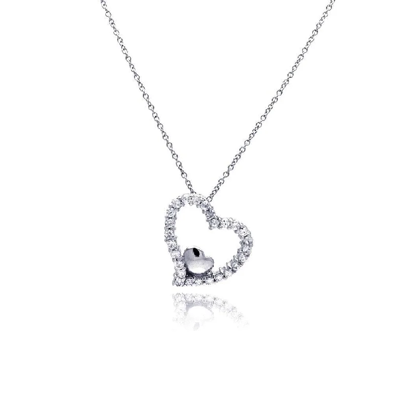 Beautiful necklaces and pendants with geometric shapes for a modern, artistic design-Silver 925 Clear CZ Rhodium Plated Heart Pendant Necklace - STP00213