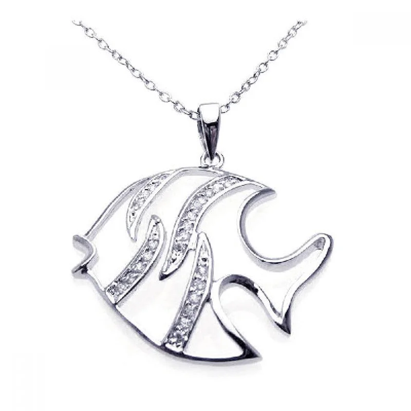 Best necklaces and pendants with minimalist pendants for a sleek, understated look-Clearance-Silver 925 Rhodium CZ White Enamel Fish Necklace - BGP00217