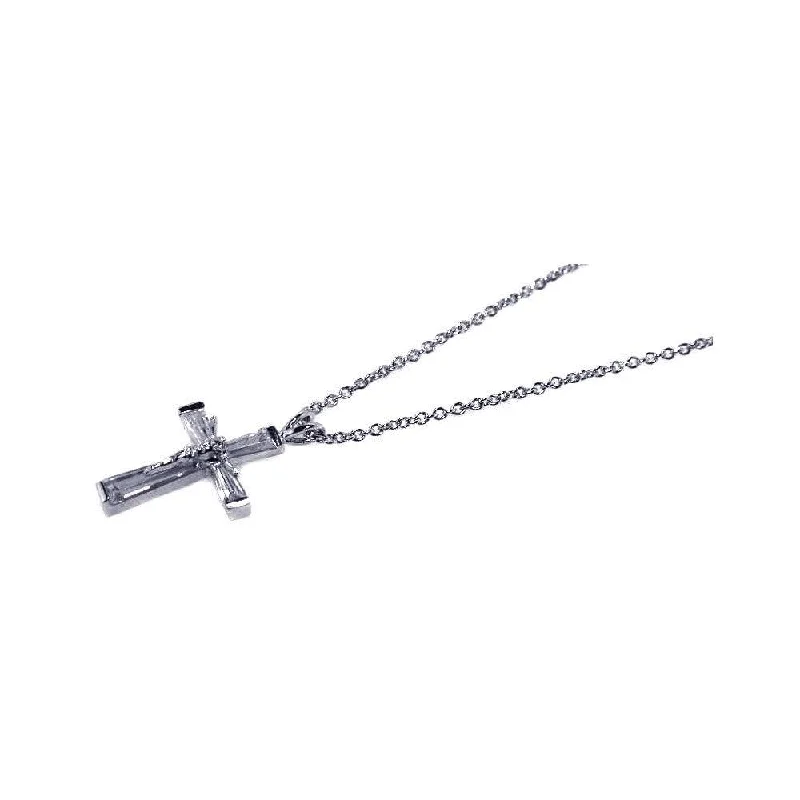 Simple necklaces and pendants with tiny charms for a delicate and casual vibe-Silver 925 Rhodium Plated CZ Cross Pendant Necklace - STP00459