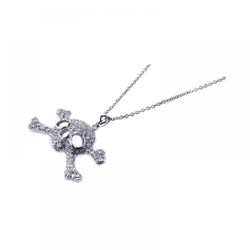 Best necklaces and pendants with cubic zirconia for a budget-friendly dazzling effect-Silver 925 Clear CZ Rhodium Plated Skull Pendant Necklace - STP00395