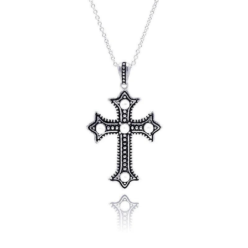 Necklaces and pendants with celestial starburst designs for a radiant look-Clearance-Silver 925 Black Rhodium Plated Cross CZ Necklace - BGP00305