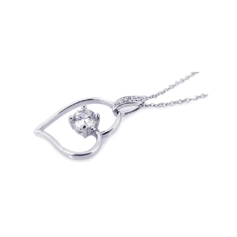 Best necklaces and pendants with oval pendants for a classic, elegant shape-Silver 925 Rhodium Open Heart Small Center Clear CZ Necklace - BGP00194